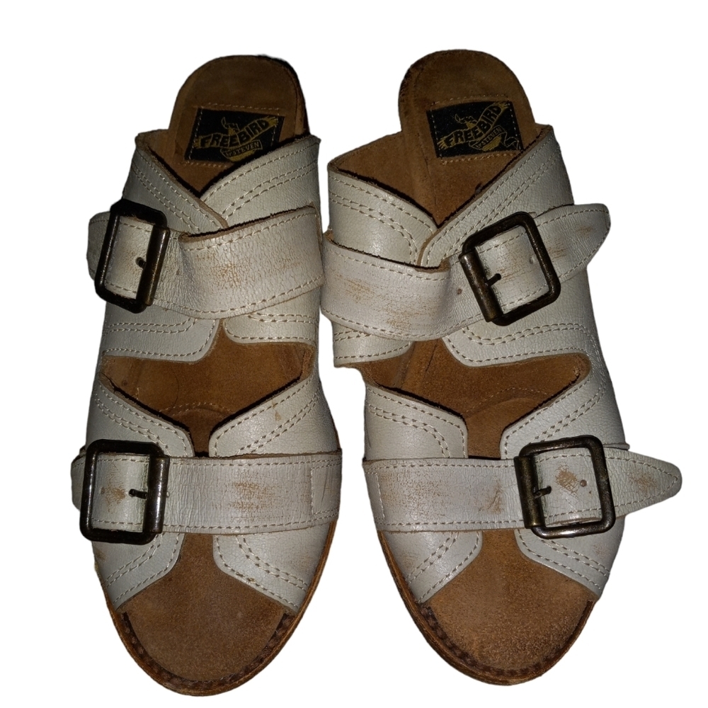 FREEBIRD by Steven "Caprice" Distressed Leather Wooden Heel Sandals Size 7.5
